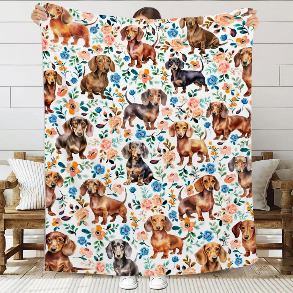 Cute Dachshund Blanket Soft Flannel Cartoon Print Blanket Sofa Bedroom Dormitory Nap Blanket