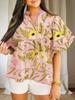 Blusa da Donna Floreale Babydoll Scollo a V Manica Corta a Lanterna Larga Top Estivo