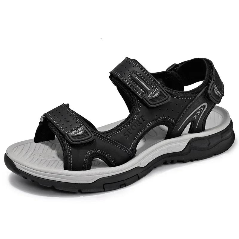 Handmade Mens Sandals Genuine Leather Sandals Men Outdoor Summer Shoes Casual Flats Lightweight Fashion Men Sneakers Beach Shoes