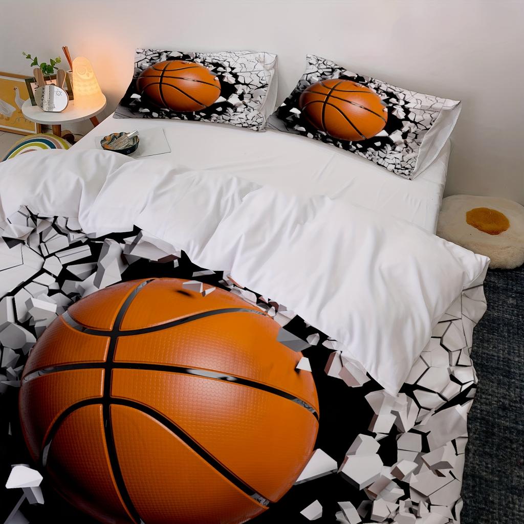 Set de lenjerie de pat cu imprimeu 3D de baschet, moale, confortabilă, pentru dormitor, cameră de oaspeți