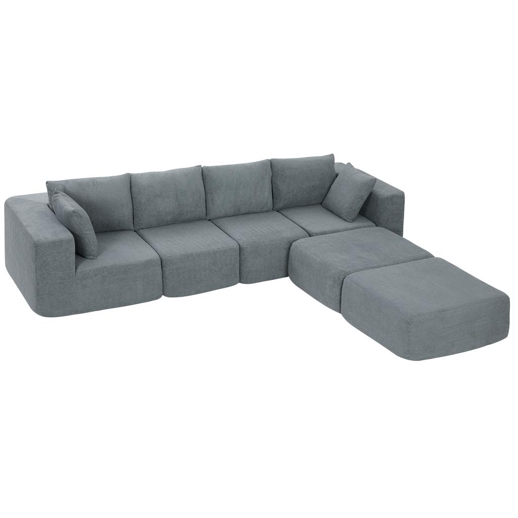 Modulares Ecksofa, U-förmiges Sofa mit breiter und tiefer Sitzfläche, 2 Hocker, Dunkelgrau