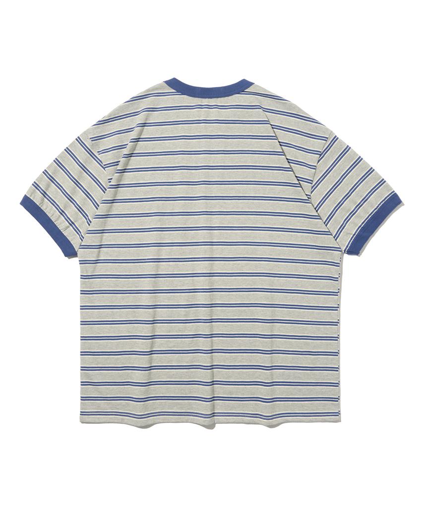 TAILOR STUDIO Minimal Logo Stripe Short Sleeve T-Shirt (Gray/Blue)