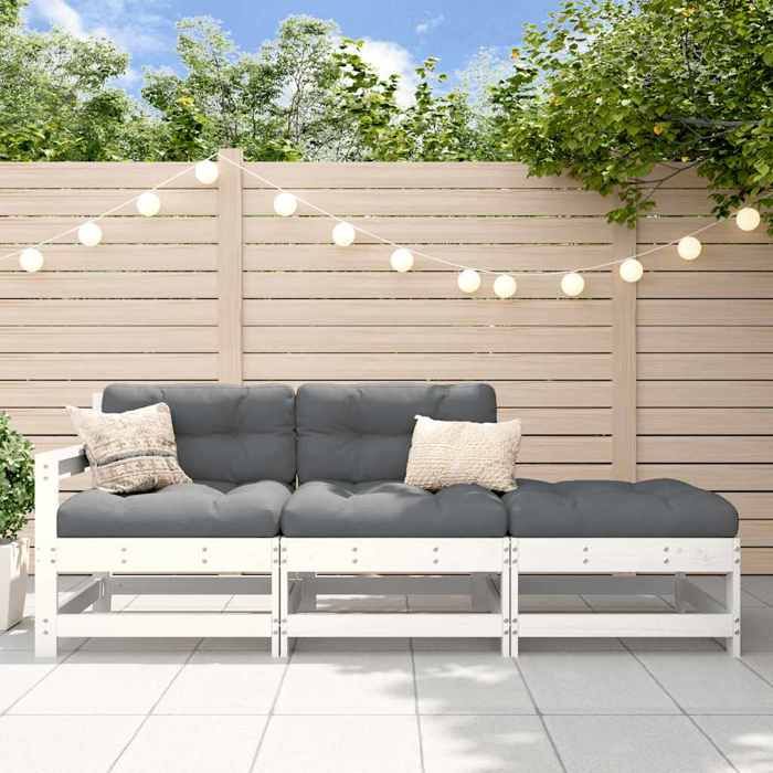 VidaXL Garden Lounge Set 3 Pcs with White Cushions Solid Wood, Lounge Set, Outdoor Lounge Set, Set of 825598