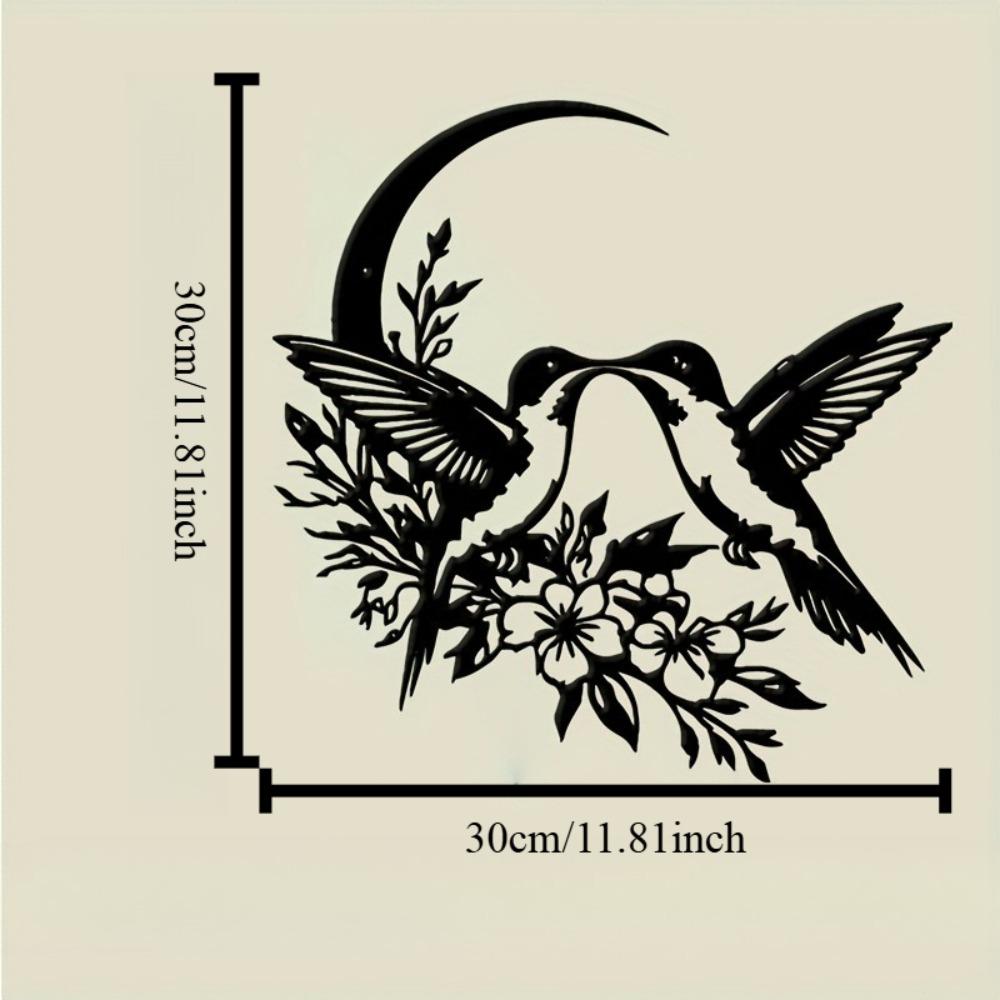 Wrought Iron Hummingbird Wall Art with Moon Branch Celestial Home Decor Mother Day Gift 12in
