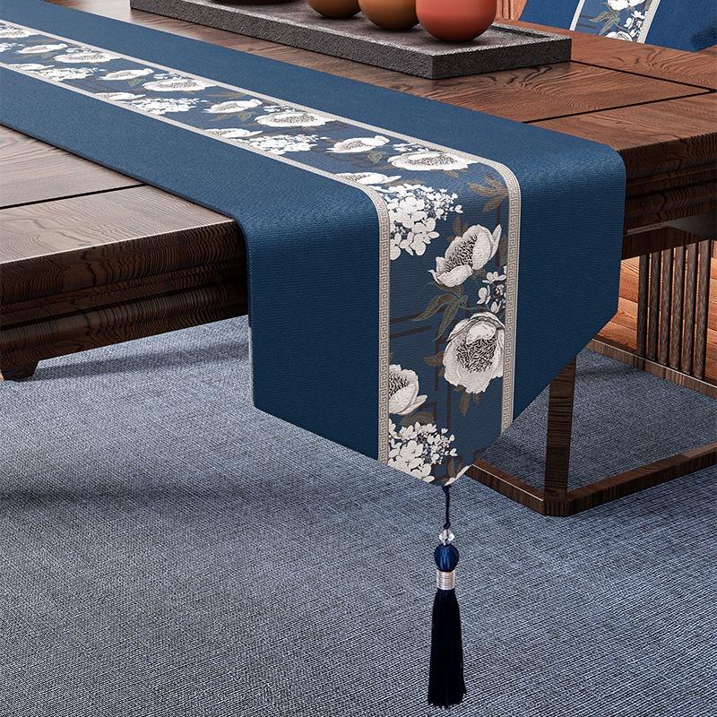 Camino de Mesa Impermeable de Alta Gama Tejido de Lino Algodón Seleccionado Decorativo Mantel para Mesa de Té TV con Borlas Dorado Caminos de Mesa