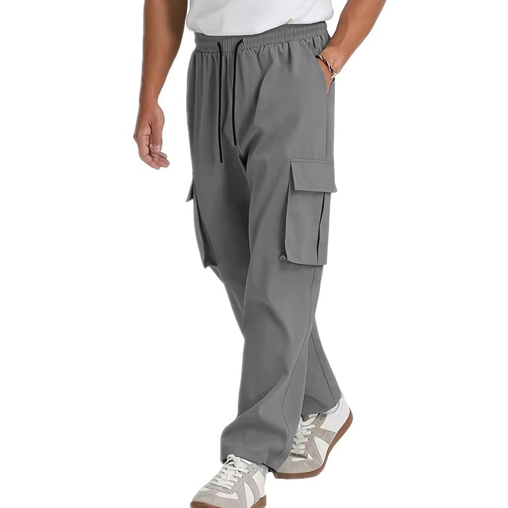 Men's Loose Casual Multi-pocket Work Pants, Youth Stretch Waist Drawstring  Pants