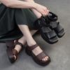 Fashion High Brand 7CM Cow Genuine Leather Sandals Boots Summer Women Hollow Pumps Peep Toe Flats Platform Wedge Booties Mary Jane Shoes