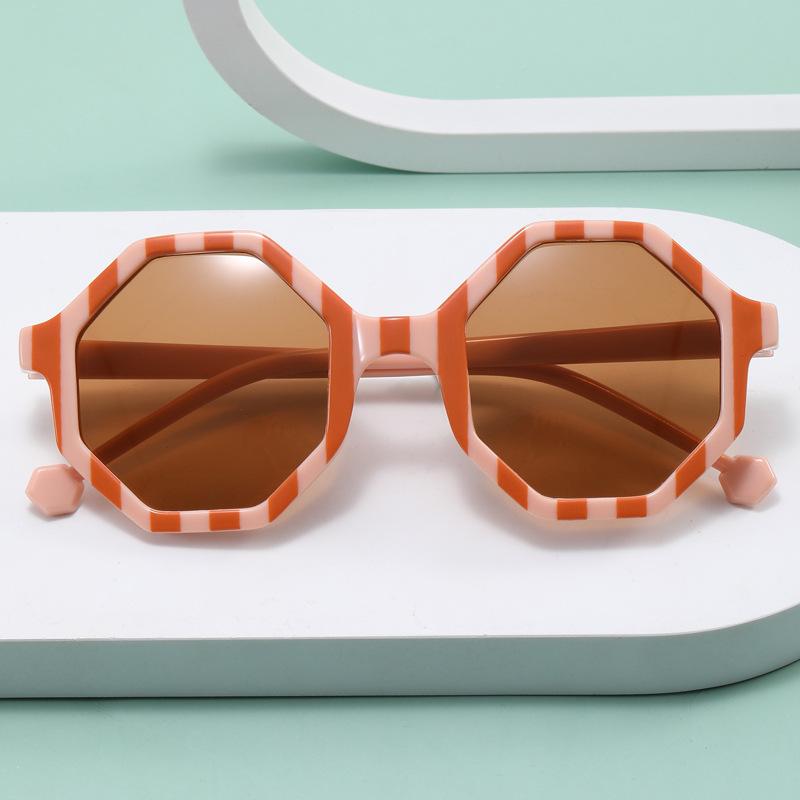 Striped Polygon Frame Kids Sunglasses Outdoor Boys Girls Sun Protection Uv400 Sun Glasses Baby Summer Travel Goggle Shades