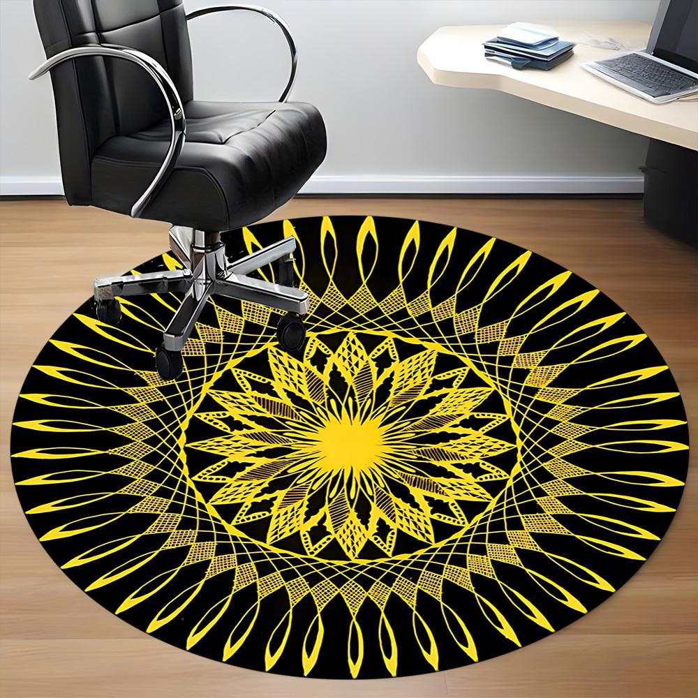 1pc Yellow Mandala Pattern Chair Carpet for Office, Non-slip, Soft and Durable Leisure Rug, Perfect for Office, Living Room yy251103124