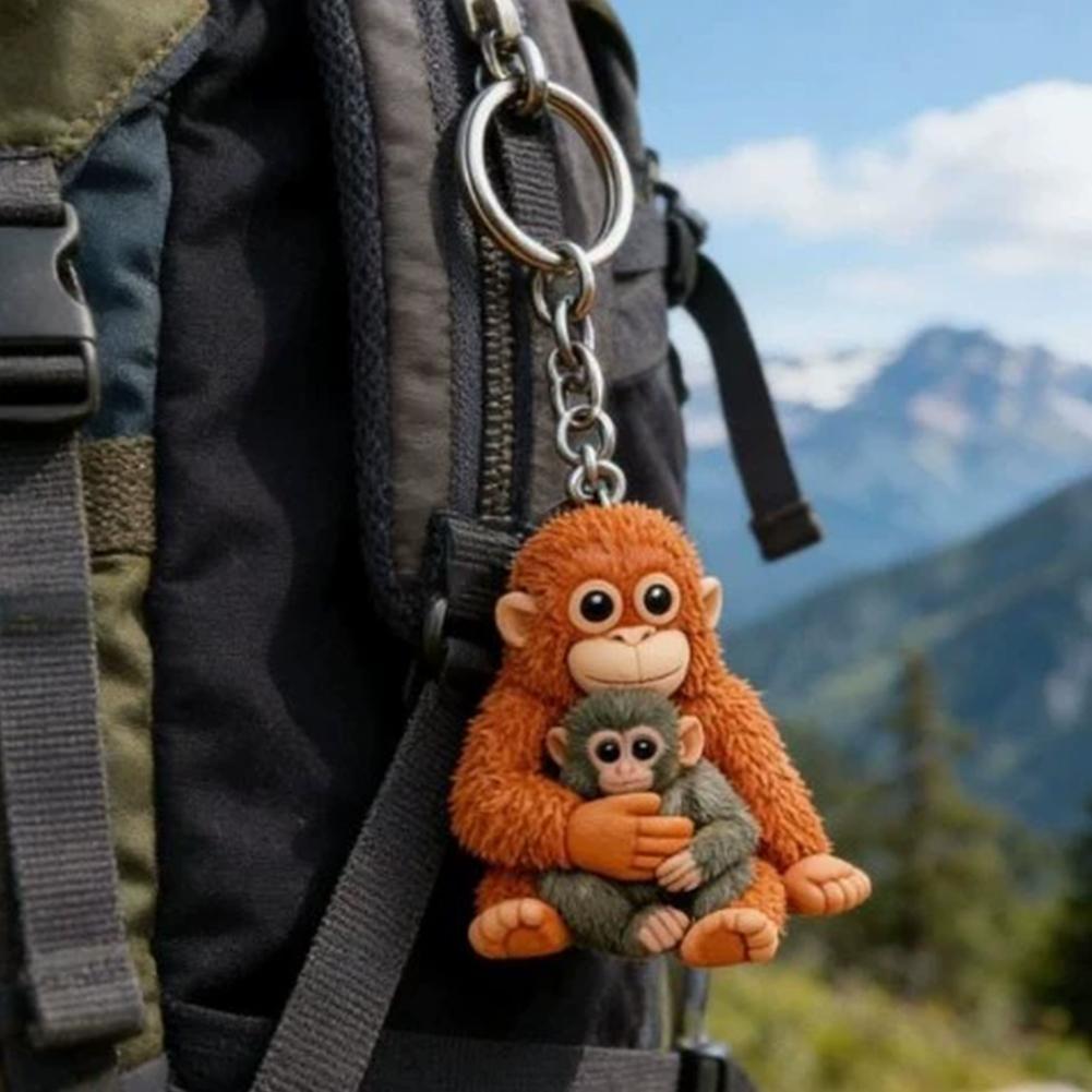 Orangutan Plush Keychain Simulation Monkey Toy Bag Pendant Furry Animal Keyring Realistic Ape Doll For Car Keys Backpack Decor