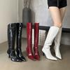 European and American Pointed-toed Piled Boots Patent Leather Boots Women's High Boots High-heeled Boots