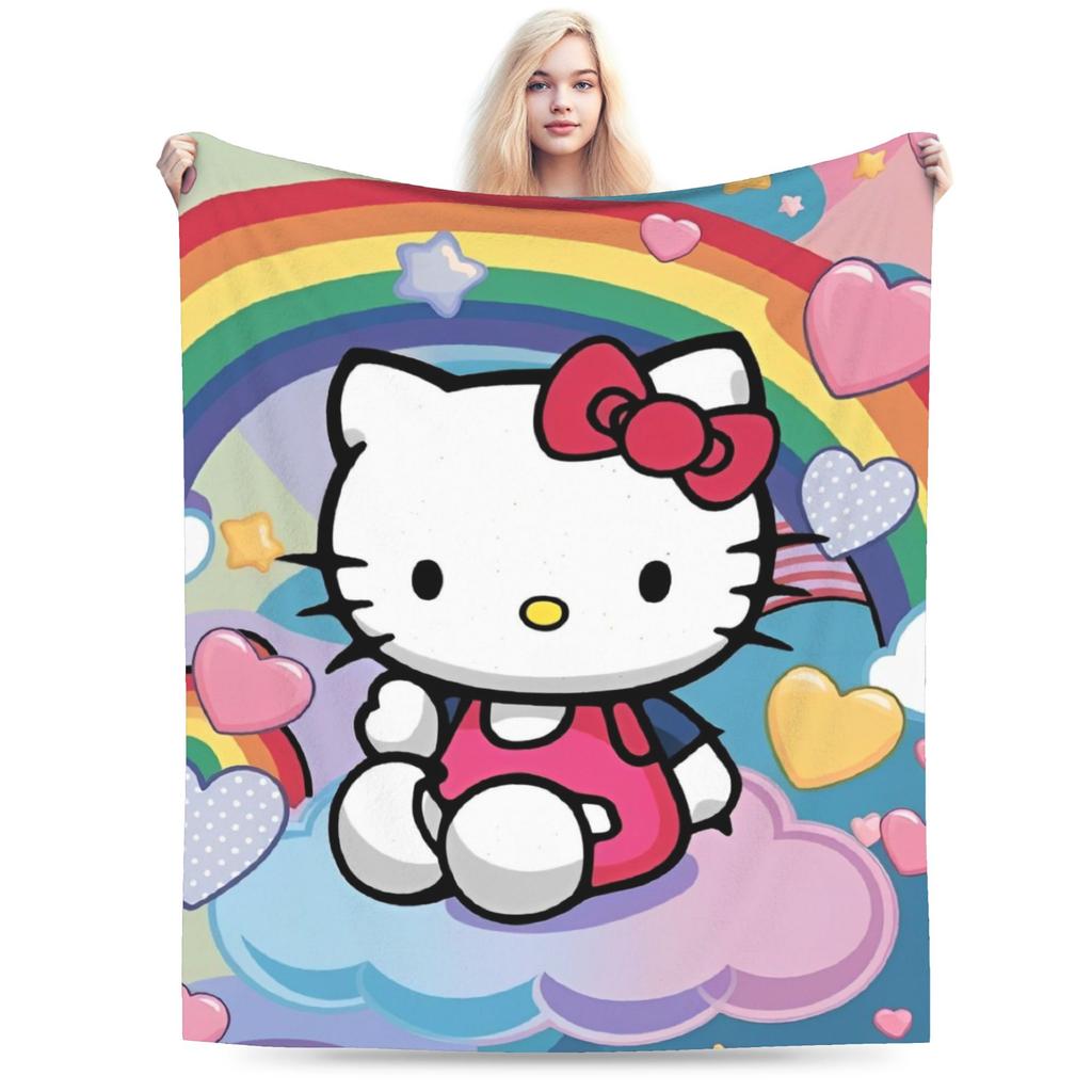 Hello Kitty Blankets Cute Cartoon Wool Funny Warm Throw Blankets for Bedding Lounge Textile Decor