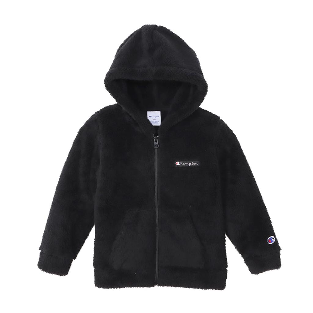 Champion Long Sleeve Script Logo Zip Hooded Size 140 Kids' Jacket, Basic, Black, (CK-Y601)