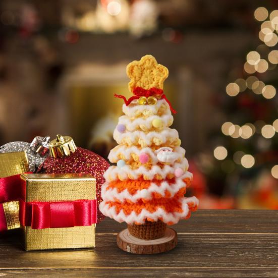Handmade Crochet Christmas Tree Decoration Tabletop Knitted Small Artificial Flocking Christmas Tree for Home Office Holiday Decor