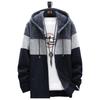 Men's Fall and Winter Hooded Sweater Patchwork Knitted Jacket Windproof Warm Knitted Jacket