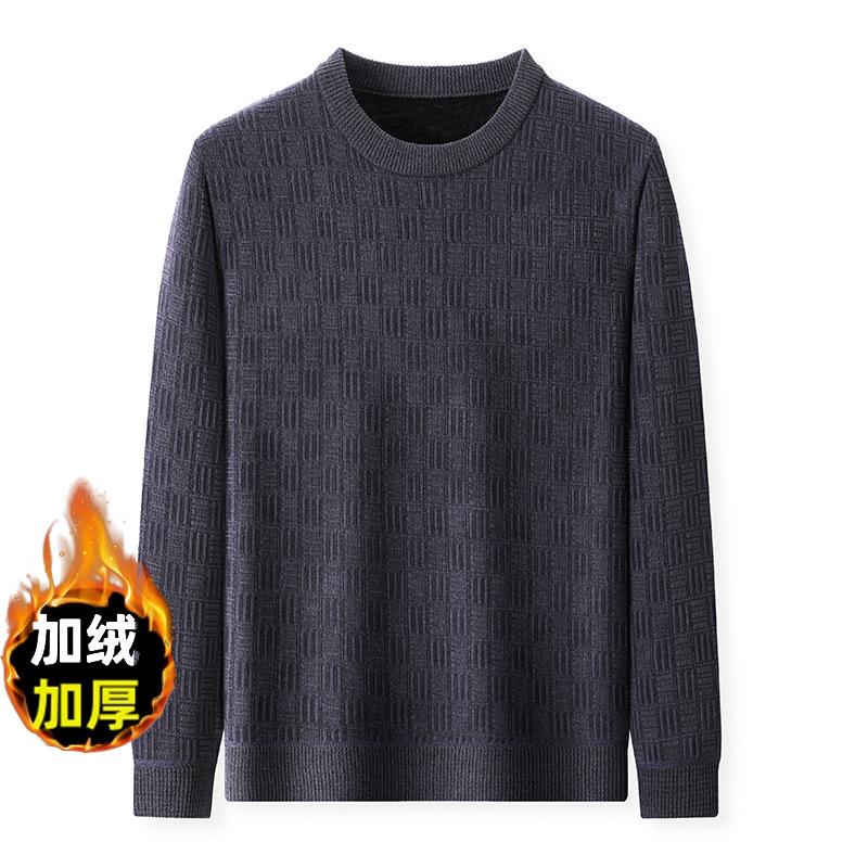 Men S Winter Fleece Knit Sweater Round Neck Long Sleeve Casual Top