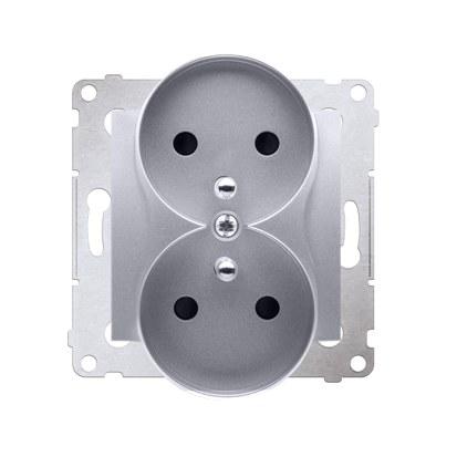Double Socket with Grounding Contact Shutter, Matt Silver Simon54