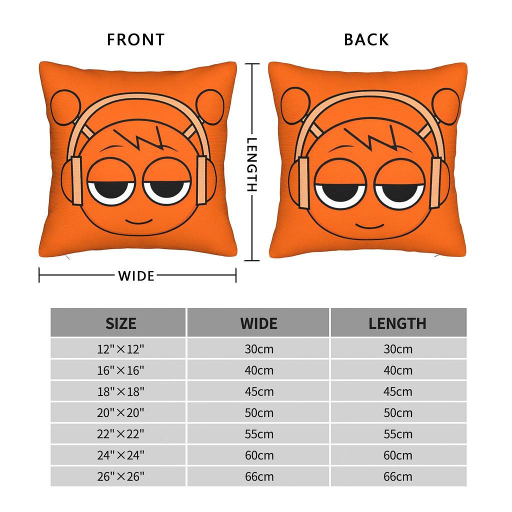 Sprunki Happy Oren (Orange) Kopf Quadratische Kissenbezüge Polyester Auto Spiel Kissenbezug Lustige Deko Wurfkissenhülle 40*40