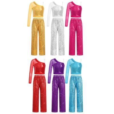 Kids Performance Wear High Waist Wide Leg Pants with Sequins Top