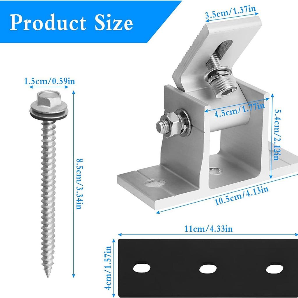 Aluminum Alloy Solar Panel Mount Bracket Adjustable Rotatable Elevation Angle Wind Resistant Low Pressure Flexible Roof Mounting