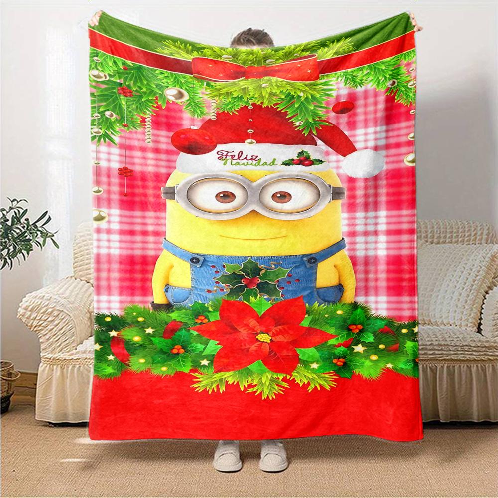 1Pc Christmas Minions Celebration Blanket Soft Throw Blanket For Home Bedroom Bed Sofa Travel Office Solid Christmas Blanket