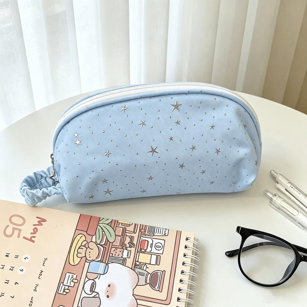 Shell-Shape Pencil Case Multi-layer Pencil Pouch Multi-Compartment Stationery Bag  Students синий