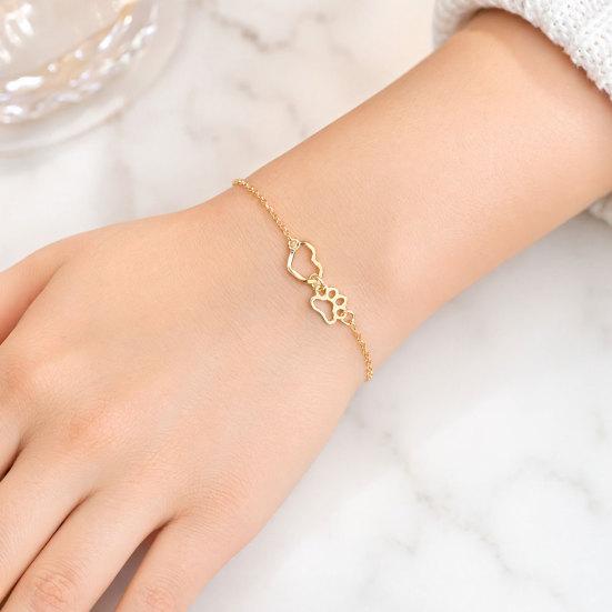 Women Bracelet, Thin Chain Design Adjustable Bracelet, Hollow Heart Dog Paw Print Healing Charm Bracelet, Multi-Purpose Wrist Anklet Accessory
