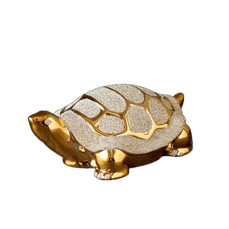 Gold-Plated Ceramic Turtle Figurine - Feng Shui Home Decor Ornament