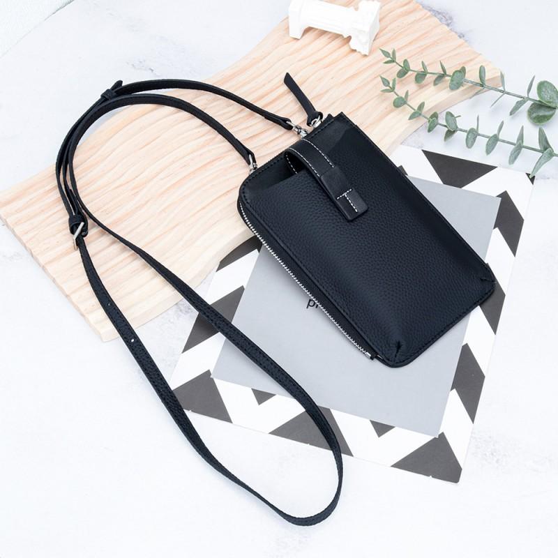 

Fashionable Cowhide Cross-body Bag Women s Genuine Leather Multifunctional Mobile Phone Contrasting Color Vertical Single-shoulder 18x11x2cm чёрный