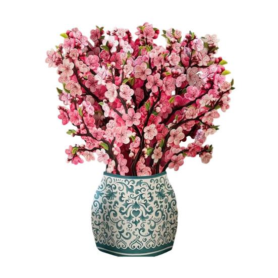 Kartka z wyskakującym kwiatem z papieru, bukiet kwiatów róży/wiśni w naturalnej wielkości, 3D, kartka z życzeniami na Dzień Matki, rocznicę ukończenia szkoły, prezent urodzinowy