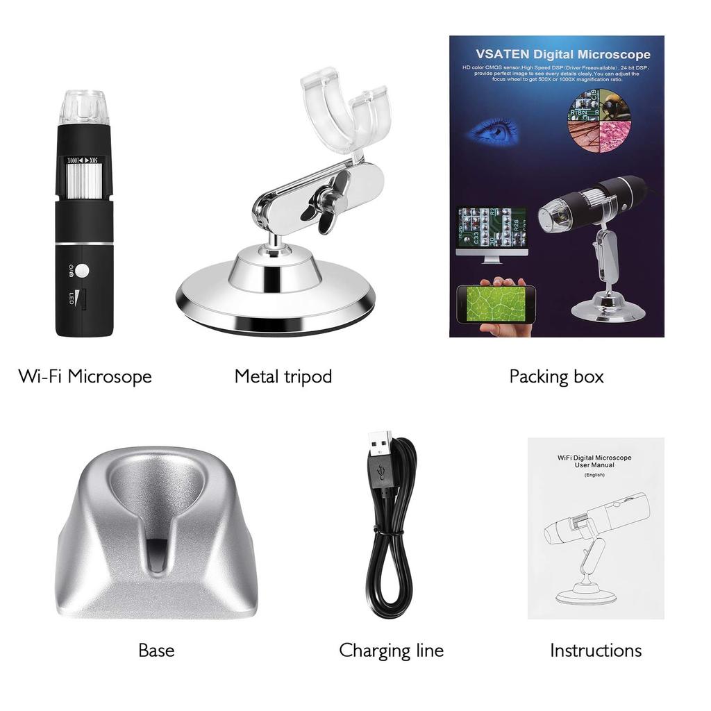 WiFi Digital Microscope Built in Camera 1080P HD 2MP 50x-1000x Magnifying Endoscope with 8LEDs for Android iOS Smartphone iPad  PC