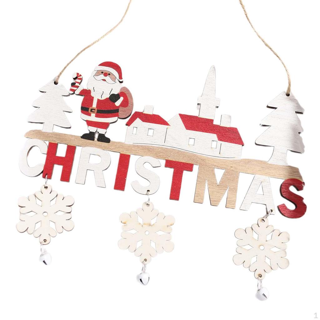 Christmas Wooden Pendant with Bells for Door Sign And Wall Decor