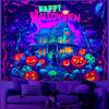 BVBOX Castle Blacklight Halloween Tapestry Horror Moon Night Scary Cemetery Pumpkin Lantern Halloween Tapestry Wall Hanging Skul