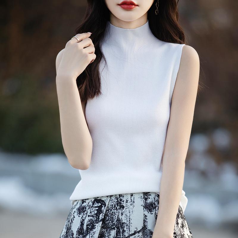 Damen Tank Top ärmellos MODERN NEW SAGA Sommer T-Shirt Stricktop Basic Weste Damen Rollkragen