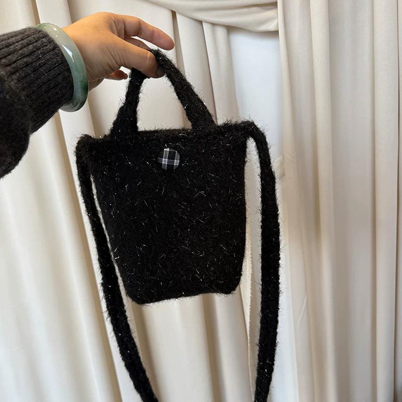Plush Ethnic Style Crossbody Bag, Fluffy Handheld Shoulder Pouch for Women
