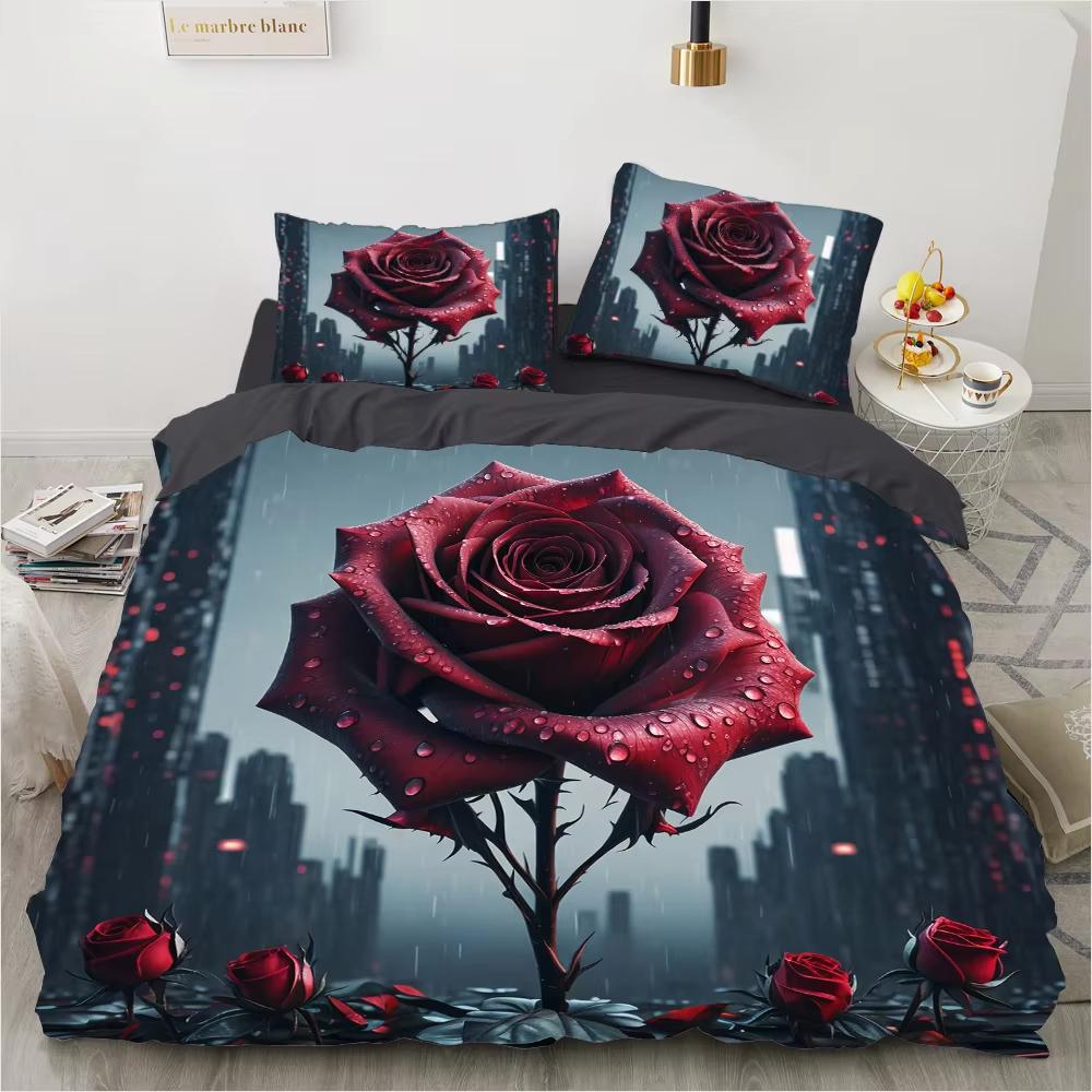 Rose Pattern Duvet Cover Set King Size 3D Floral Bedding Set Suitable for Couples Wedding Gift 3 Pcs Contains 2 Pillowcases