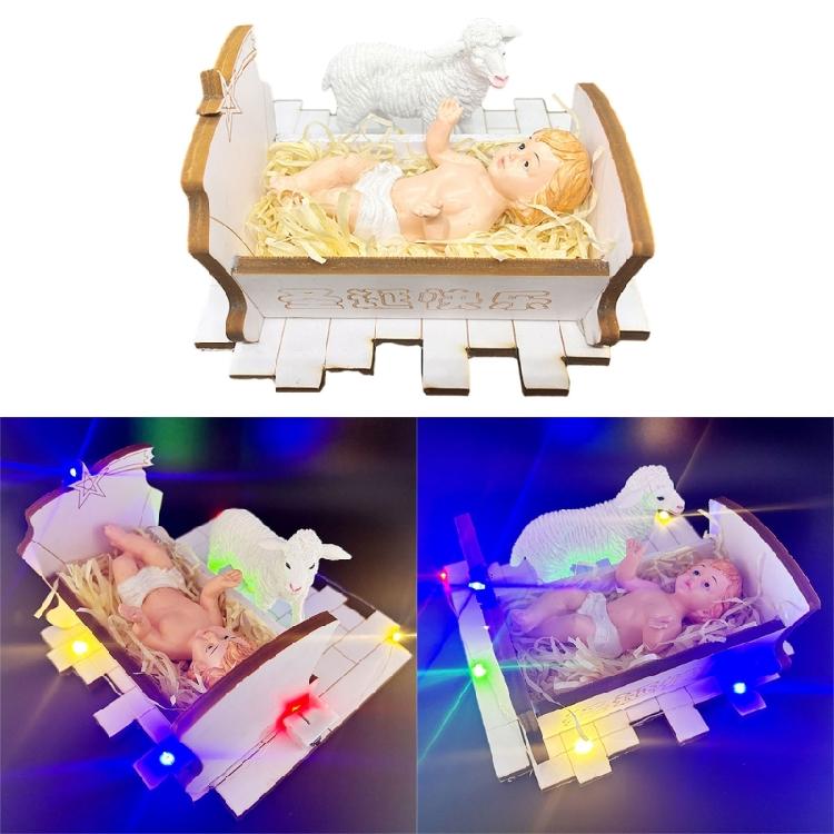 Nativity Scene Home Decor with LED Colorful Light, Christmas Ornament Catholic Figurine Holy Statue New Year Crafts Gift