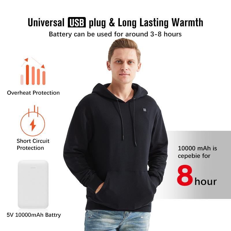 Outdoor Electric USB Heating Sweaters Hoodies Men Winter Warm Heated Clothes Charging Heat Jacket Sportswear