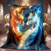 1pc 2D Ice Fire Fox Theme Pattern Flannel Blanket, Soft HD Digital Print, Cooling Blanket All-Season Use! Soft And Breathable 100% Polyester Fiber, Id