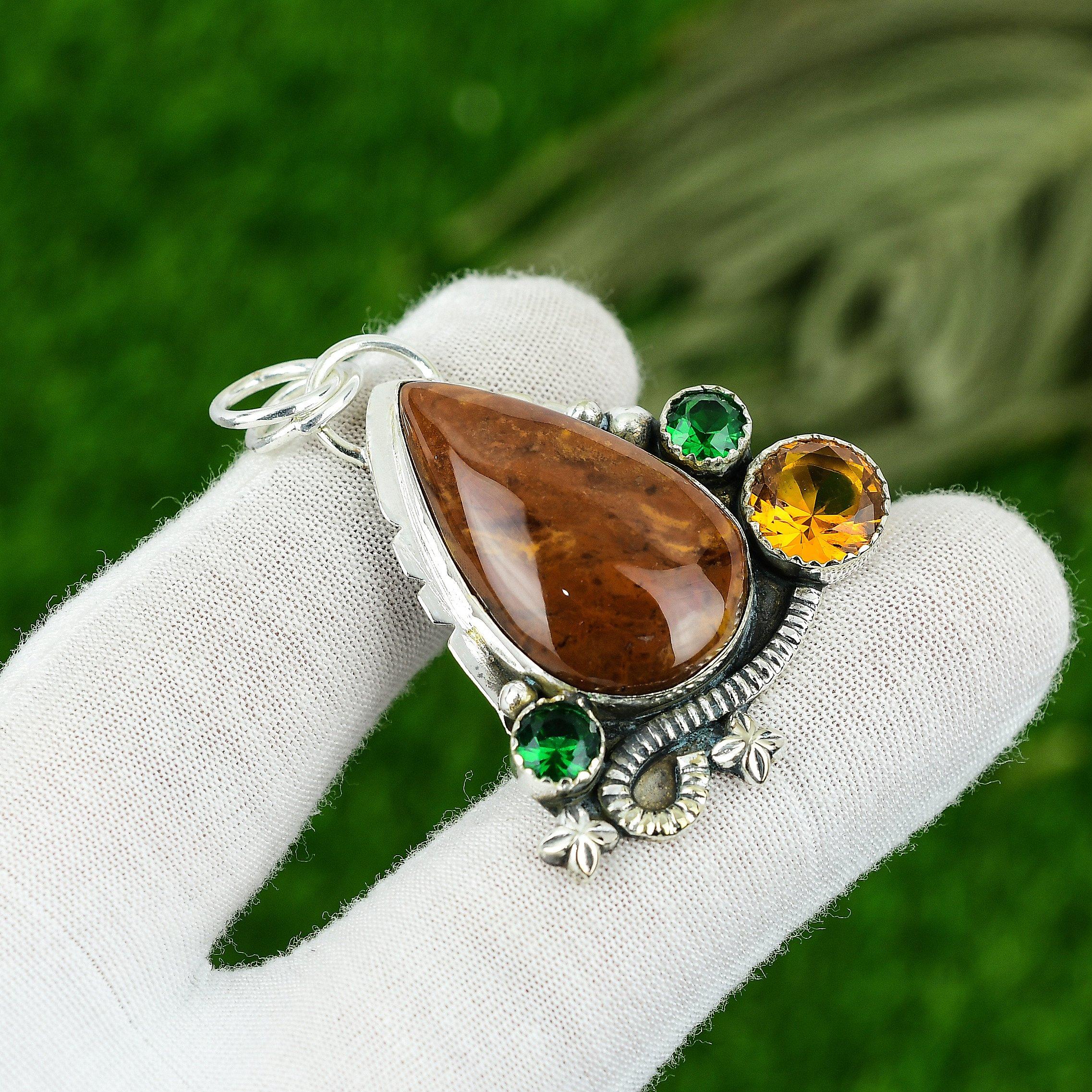 

Natural Seame Agate Gemstone Jewelry 925 Sterling Silver Pendant For Girls