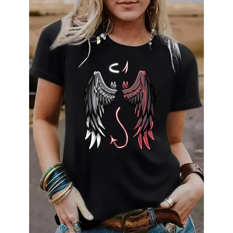 

Новая свободная повседневная футболка с круглым вырезом и короткими рукавами с принтом «Крылья ангела» XXL чёрный