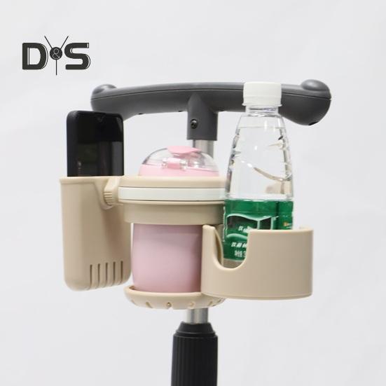 Retractable Stroller Cup Holder with Phone Bracket 3 in 1 Non Slip Firmly Grip Stroller Bar 360 Degrees Rotation Drink Holder for Scooter Bike Walker