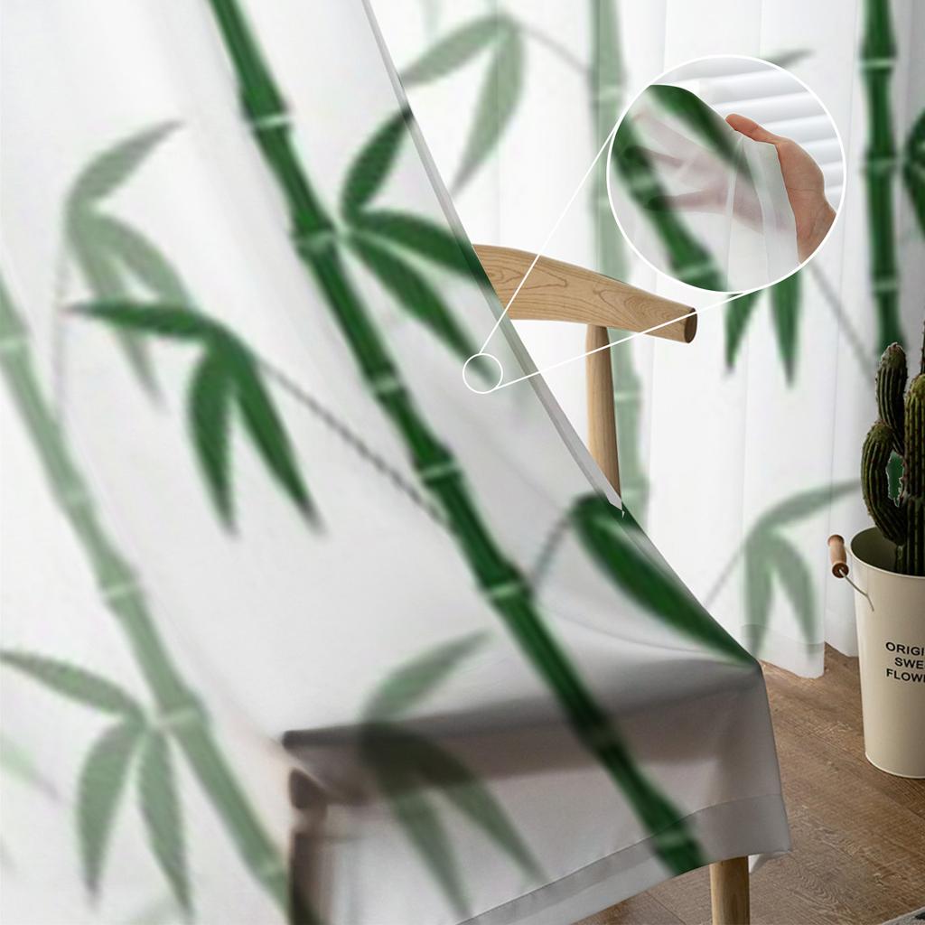 Abstract Bamboo Pattern White Tulle Sheer Curtains for Living Room the Room Bedroom Kitchen Decoration Voile Organza Curtains