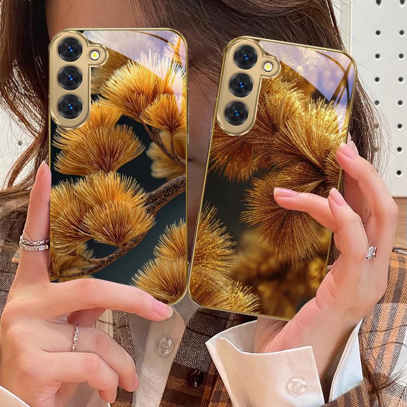 Sens Artistique Aiguille d'Or Pour Samsung Galaxy S26 S20 FE S21 S22 S23 Plus S24 Ultra 25Ultra S21+ S9 S22 S8 Coque de téléphone en verre doré