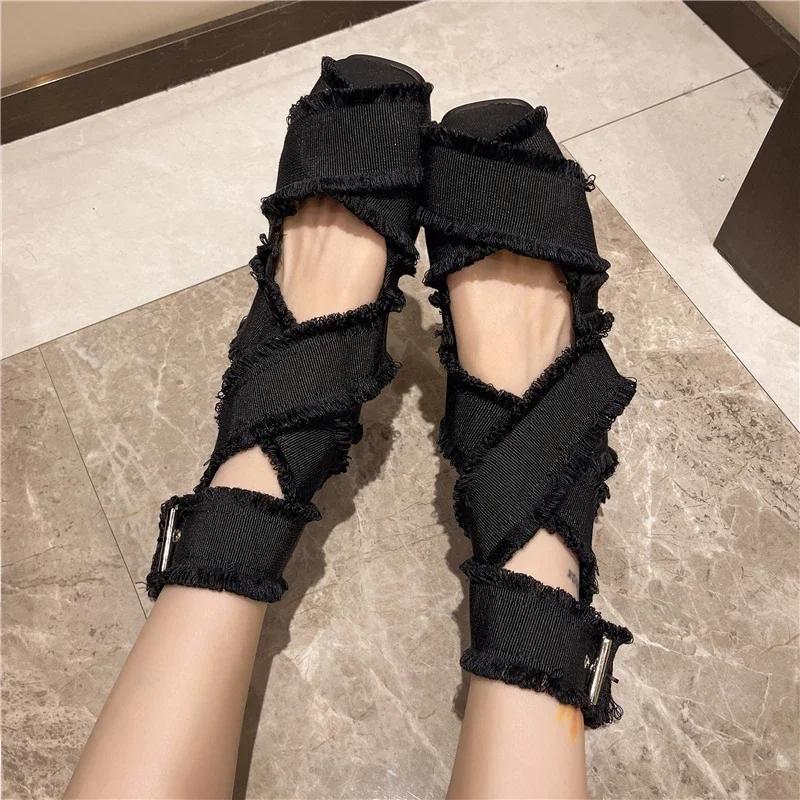 Women's Mary Jane Shoes Canvas Flat Sole Square Toe Women Shoes Dress Ballet Belt Buckle Roman Retro Novelty Zapatillas De Mujer