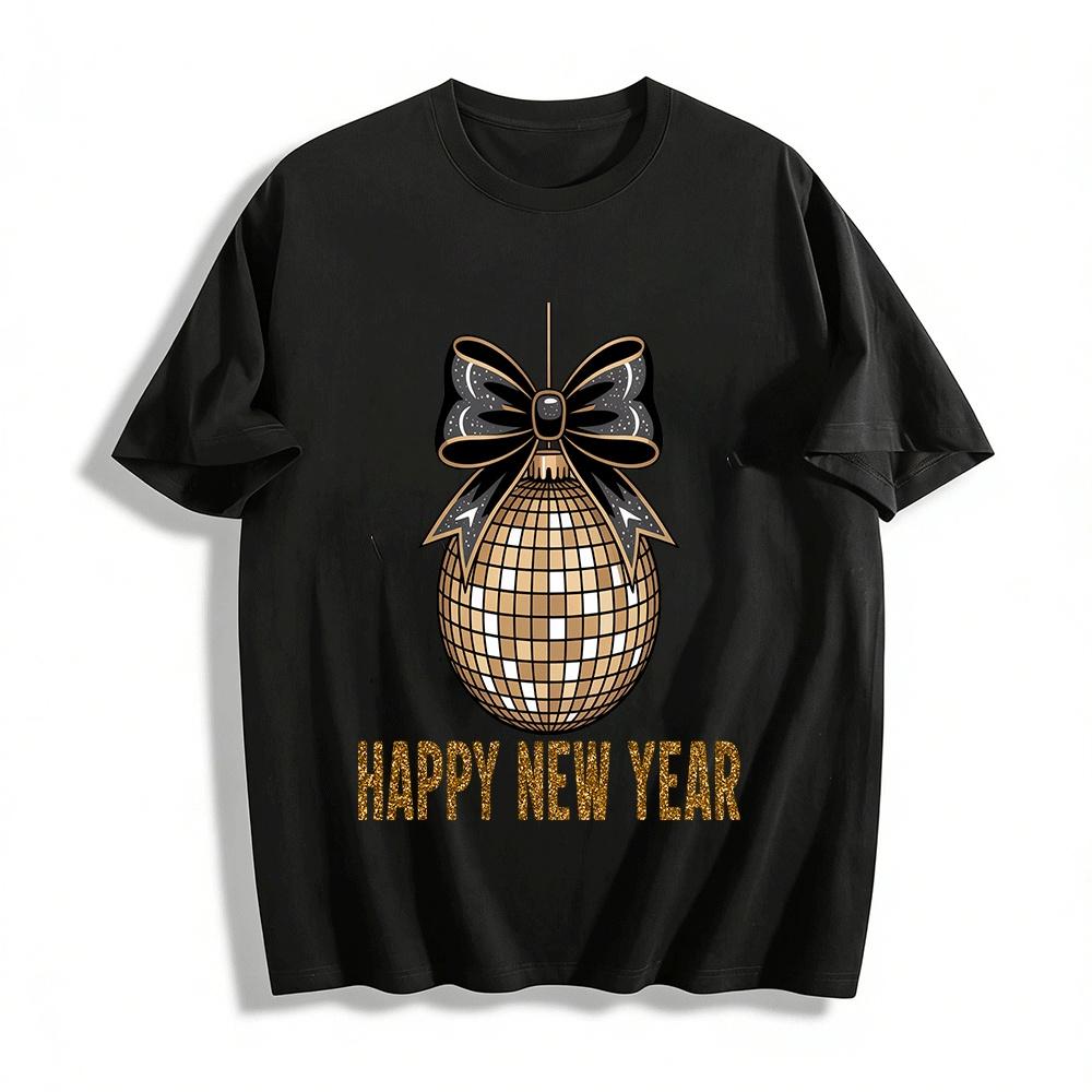 New Year Themed Glitter Disco Ball Print Casual Top Pure cotton T-shirt XXS