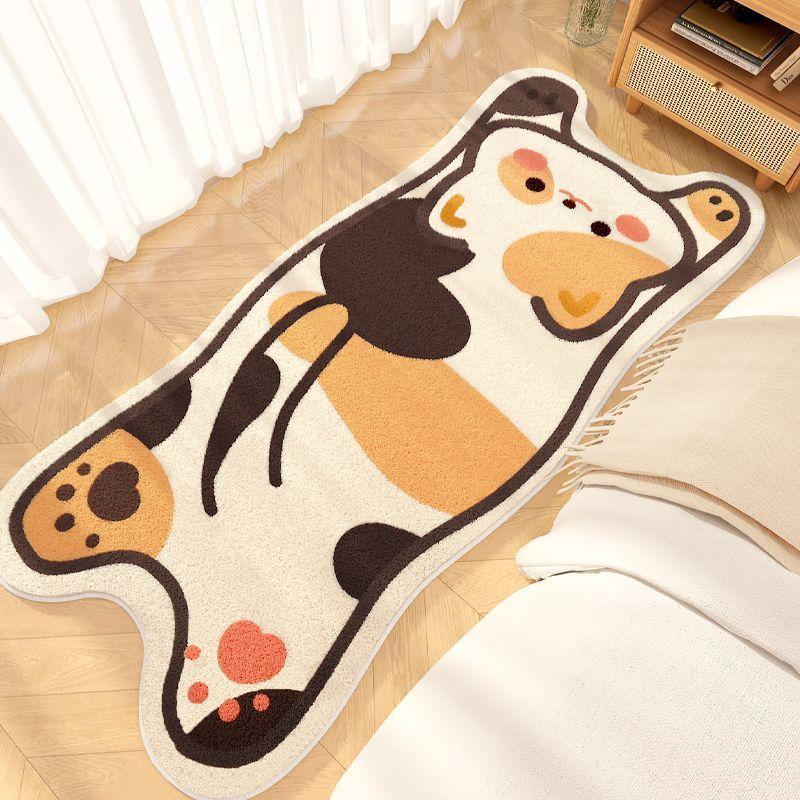 Cute Ins Style Cat Special Shaped Plush Bedroom Carpet Living Room Sofa Blanket Children's Blanket Room Non Slip Bedside Blanket