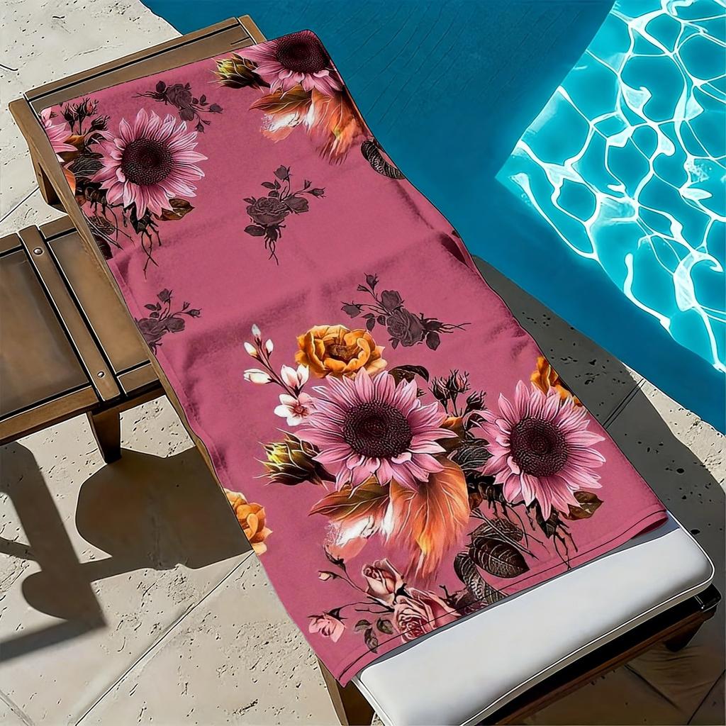 Retro sunflower and rose patterns polyester microfiber beach towel is highly absorbent, suitable for swimming and beach outings