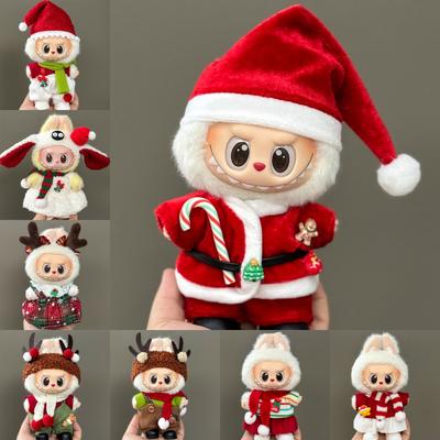 15-17CM Labubu İçin Oyuncak Bebek Kıyafetleri Merry Christmas Şapka Eşarp Geyik Kardan Adam Seti Mini Peluş Oyuncak Bebek Aksesuarı Yeni Yıl Elbisesi Hediye