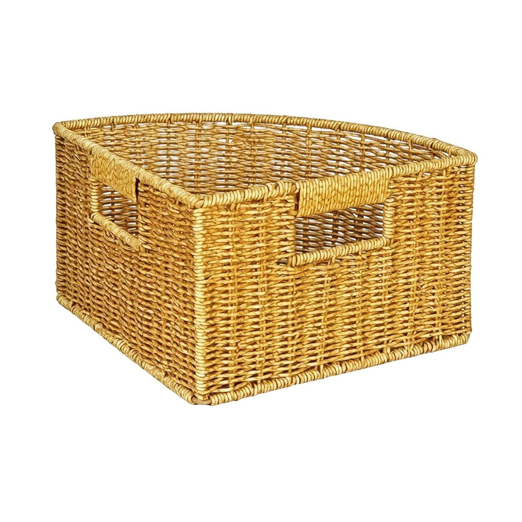 Triangle Woven Storage Basket Sturdy Organizer Box Space Saving Bin with Handles for Bathroom Closet Home
